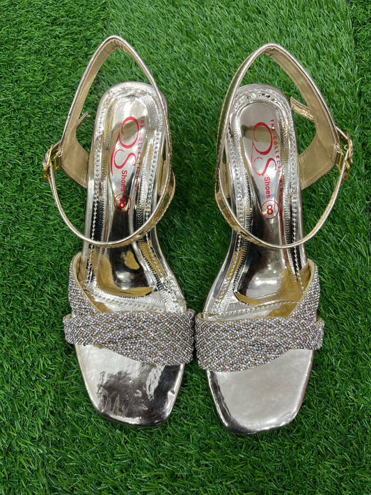Gold Glamour Block Heel Sandals