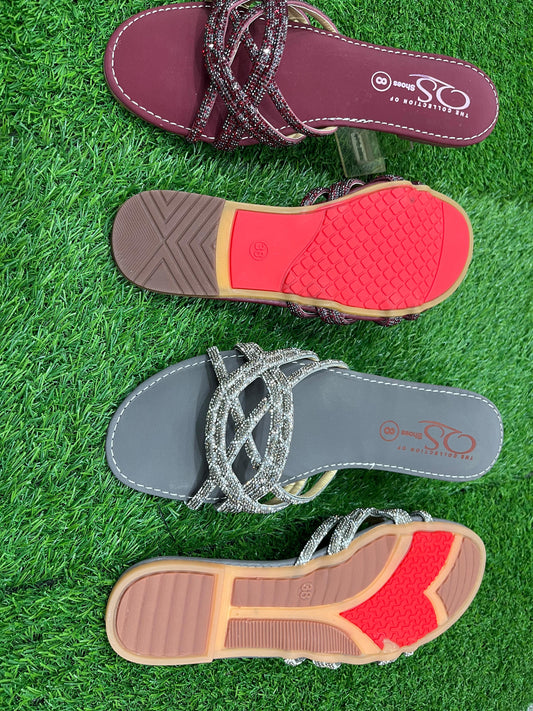 Beaded Cross-Strap Flexible Flats for Women & Girls