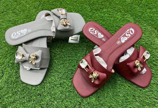 Elegant Flat shoes with crystal stone and metallic embellishment