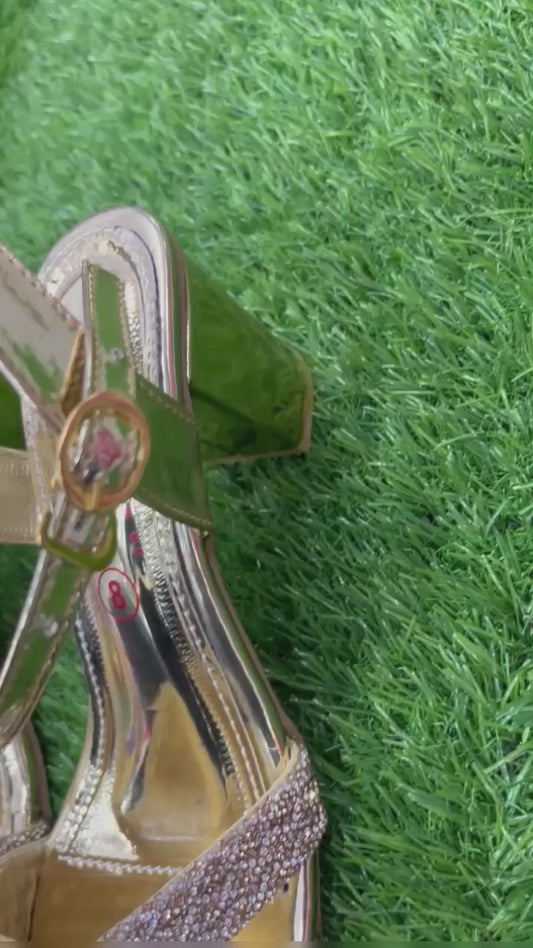 Gold Glamour Block Heel Sandals
